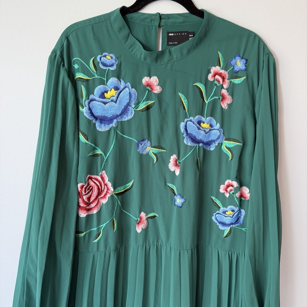 ASOS Design Curve Green Floral Embroidered Midi Dress Boho Plus Size 22 3X 3XL - Picture 5 of 13